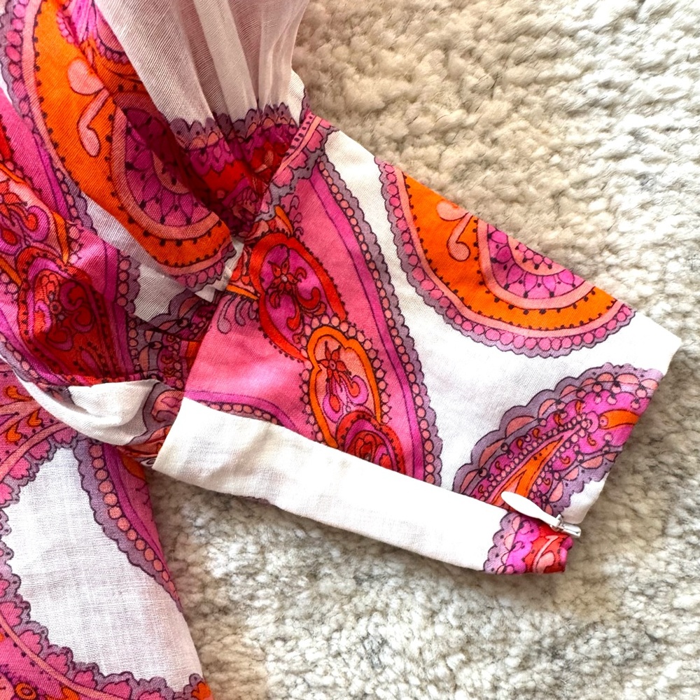 NWT! Zimmermann Peggy Orange/Pink Paisley Linen Button Down Long Sleeve Blouse - Picture 6 of 11